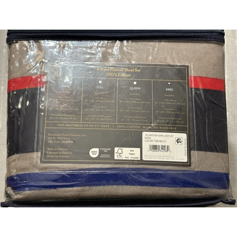 Pendleton Yellowstone King 4 Piece Cotton Flannel Sheet Set Multi Stripe NEW!! - Picture 2 of 4